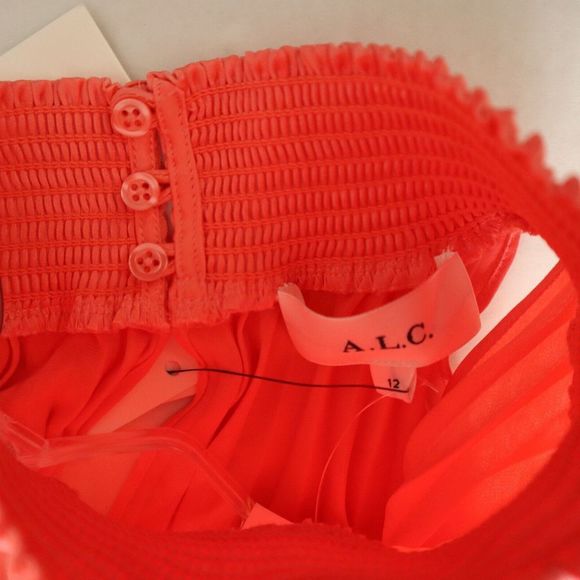 A.L.C 6DRES00832 Women's Sz 12 Malliot/Coral Renzo Pleated Blouson Dress - Picture 8 of 14